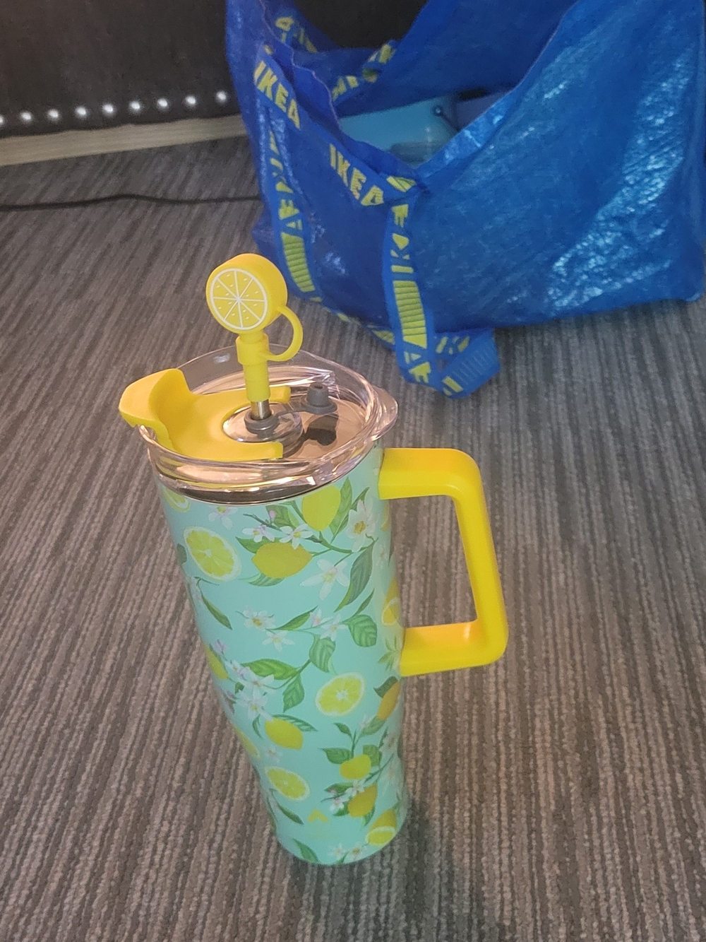 Yellow Lemon Print Travel Mug with Handle - Home Party Supplies